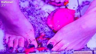 I love crushing juicy fruit with my bare toes in this wet fetish solo.