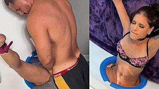 oh man, jessie pony is squirting like crazy in this reverse glory hole on teddy tarantino's big cock, with cum in her mouth and facial