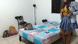 i'm just 18 and acting like a total whore in this homemade uniform scene with my big natural tits out