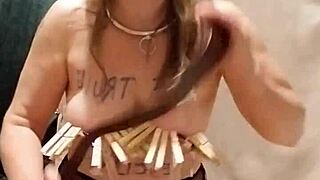 hey check out this french milf housewife bound in handcuffs flashing outdoors with vibrator orgasm