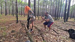 redhead hottie flashes big ass on trail ends in outdoor fuck