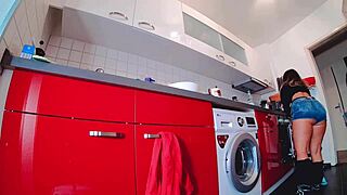 curvy babe dares to strip from tight jeans shorts thong