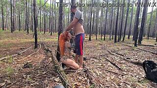 redhead hottie flashes big ass on trail ends in outdoor fuck