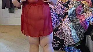 Chubby BBW strips lingerie teasing huge natural tits