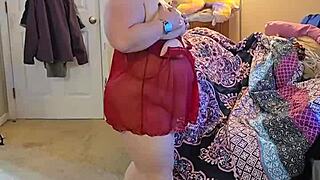 Chubby BBW strips lingerie teasing huge natural tits