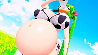 mulher-vaca cosplay rides cowgirl with belly and milk boob expansion! 🐄💦🤰