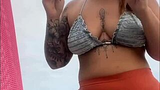 Tina's Swollen Wet Pussy Flashes on Beach Ready for Action
