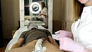 watch her shave big cock pubis and anus on all fours