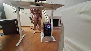 Latina BENDS OVER DESK for sneaky FUCK during work video call