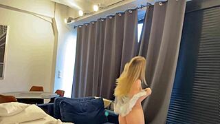 petite horny 18yo blonde flashes shaved pussy ass in casting dance