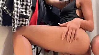 Quick Public Flash Turns Into Sloppy Deepthroat Fuck in Dressing Room!