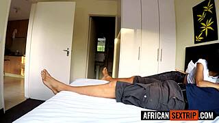 Skinny ebony milf drilled deep doggy by tourist cock