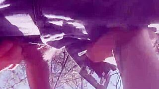 Amateur babe gives real outdoor deepthroat blowjob behind scenes