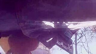 Amateur babe gives real outdoor deepthroat blowjob behind scenes