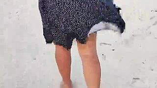 horny latina whore flashes huge tits and ass in mexican beach public lingerie tease