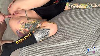 stepsis sneaks in room bent over for anal creampie gaping from big cock missionary ride