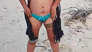 horny latina whore flashes huge tits and ass in mexican beach public lingerie tease