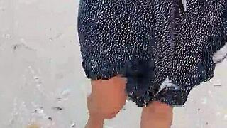 horny latina whore flashes huge tits and ass in mexican beach public lingerie tease