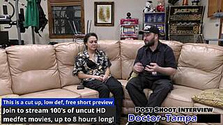 uhm dr tampa's examin mara luv's shaved pussy backstage with toys n piercin nipples pokin out