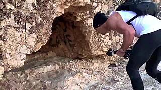 Couple Caught in Outdoor Cave: Public Blowjob Turns Hardcore Cumshot