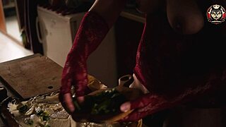 Watch Sexy Housewife Cook Naked in Kitchen Close-Up