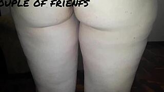 horny blonde wife takes anal on the sofa at home