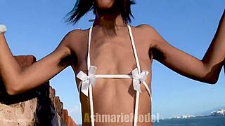 hairy bush clashes with tiny bikini during public twerk dance