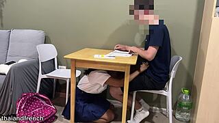 18yo thai student sucks teacher's cock at desk