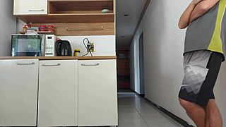 risky kitchen fuck with hubby's friend while he's showering??