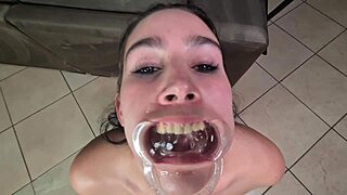 Gargling piss in the toilet with lip retractor? 😩💦 Human toilet POV swallow fest!