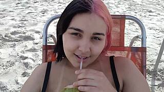 Pregnant teen belinha seduces beachgoers with her cute belly