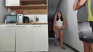 risky kitchen fuck with hubby's friend while he's showering??