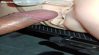 trailer candy beige panties close up vaginal desk doggystyle creampie quickie