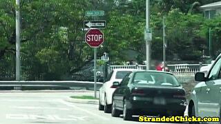 real amateur hitchhiker blonde bimbo buffs car driver cock pov