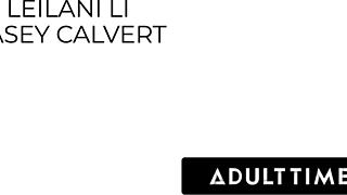 Casey calvert's sloppy deepthroat on tgirl leilani li turns date into rough creampie ride