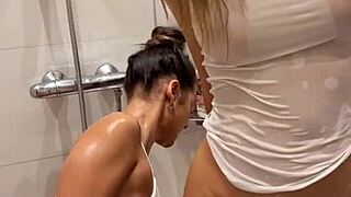 lesbian shower sloppy double bj cumswap huge facial deepthroat pov