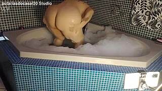 hot tub sex with blonde latina and monster black cock!