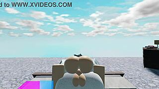 Whore bounces on huge white boy's cock in roblox collab