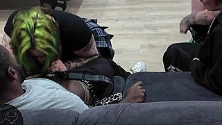 trans watches femdom peg their partner in cuckold scene