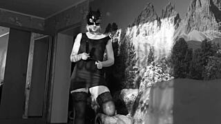 Sexy big ass milf masturbates with dildo in black white cinema fetish!