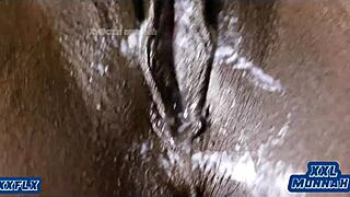 Petite ebony babe's soaking wet pussy creampie cumshot compilation closeup