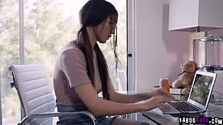 aiden ashley and maya woulfe kiss passionately in the kitchen