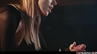 pov blonde smokes cig then slurps cock with handjob heat