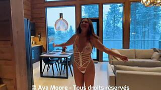 Horny french cutie fingers pussy then rams dildo in every chalet room