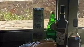 Greek vacation wife strips teases skinny tight pussy for monster cock bang.