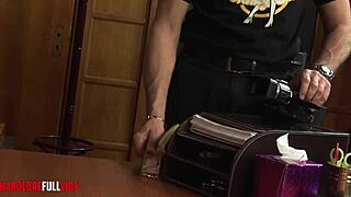 Do two older guys fuck busty blonde from behind?