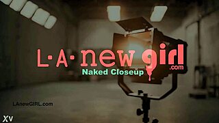 Adorable brunette teen strips sexy on sofa during daddy casting interview