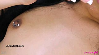 Adorable brunette teen strips sexy on sofa during daddy casting interview