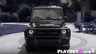 The huge-titted Latina MILF and friends soap up car in lingerie, stripping clothes off seductively.