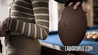 Star quarterback, your huge cock just popped my virgin cherry—fuck me harder now!